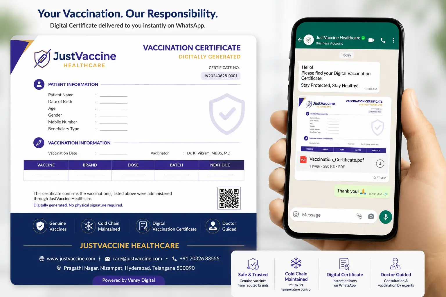 digital vaccination certificate provided after home vaccination in Pragathi Nagar