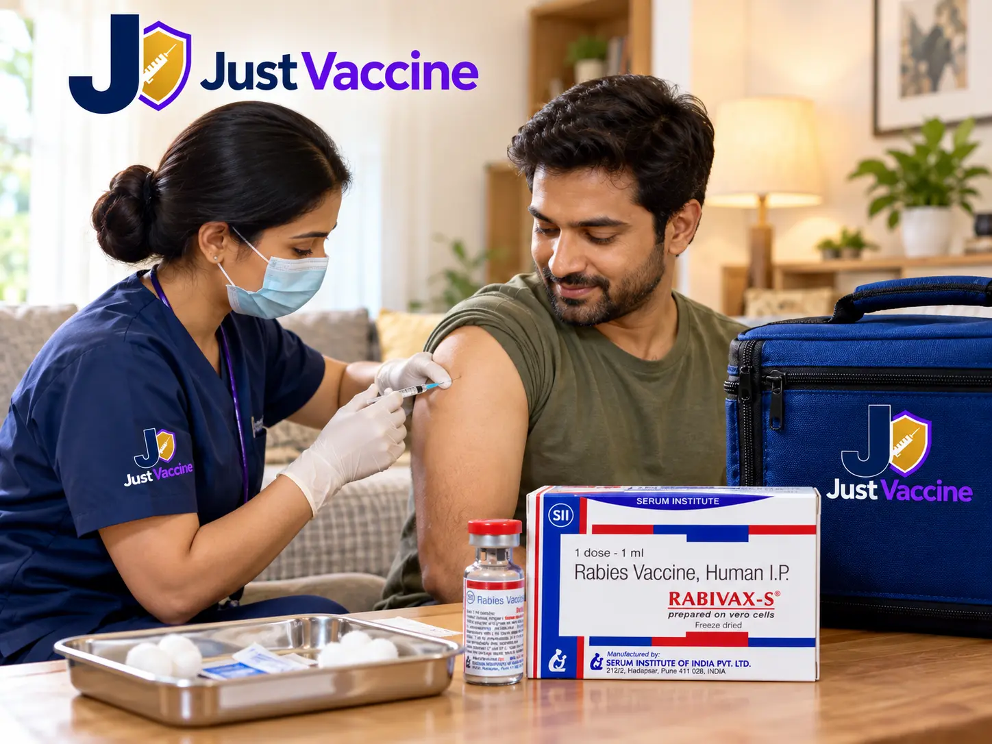 Rabies vaccine in Hyderabad given at home by a JustVaccine nurse