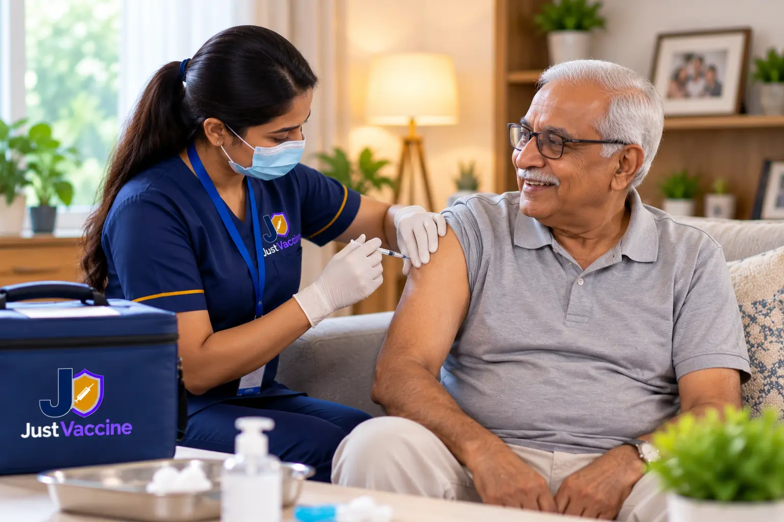 Senior citizen flu vaccination at home in Kokapet by JustVaccine